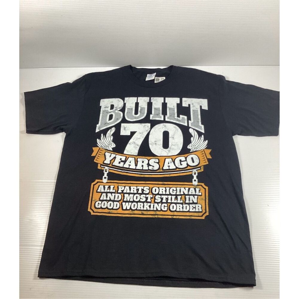 Funny 70th Birthday T-Shirt Black Graphic Print Unisex Size L